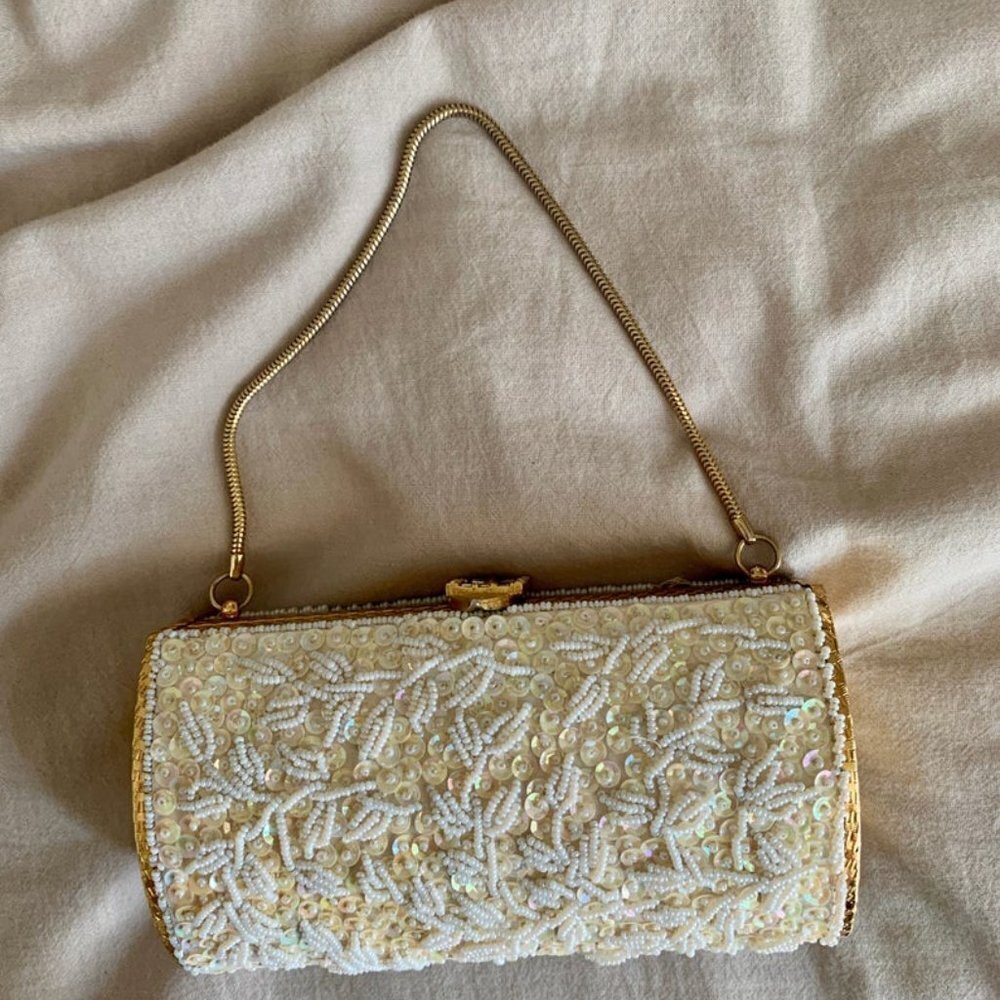 Vintage White Beaded & Sequin Evening Bag - Picture 2 of 7